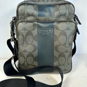 COACH Houston Flight Bag Signature Canvas Leather Grey Charcoal